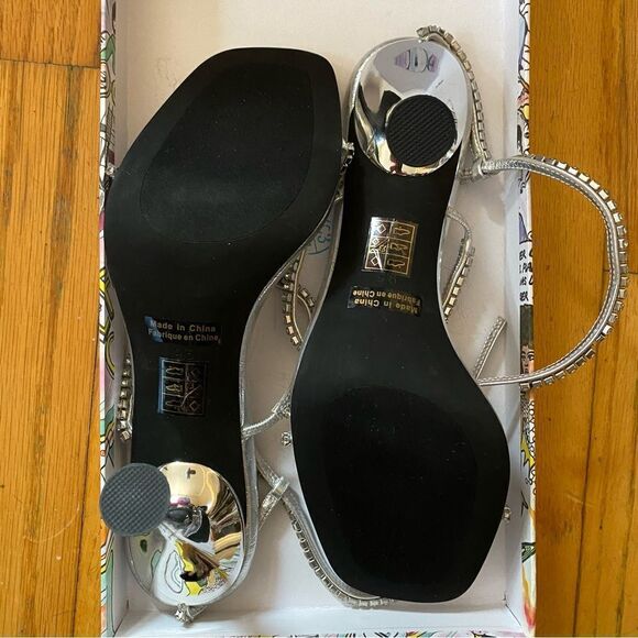 Jeffrey Campbell Demonica Sandals Silver shoes high heels Rhinestone Revolve 9.5 - Picture 9 of 14